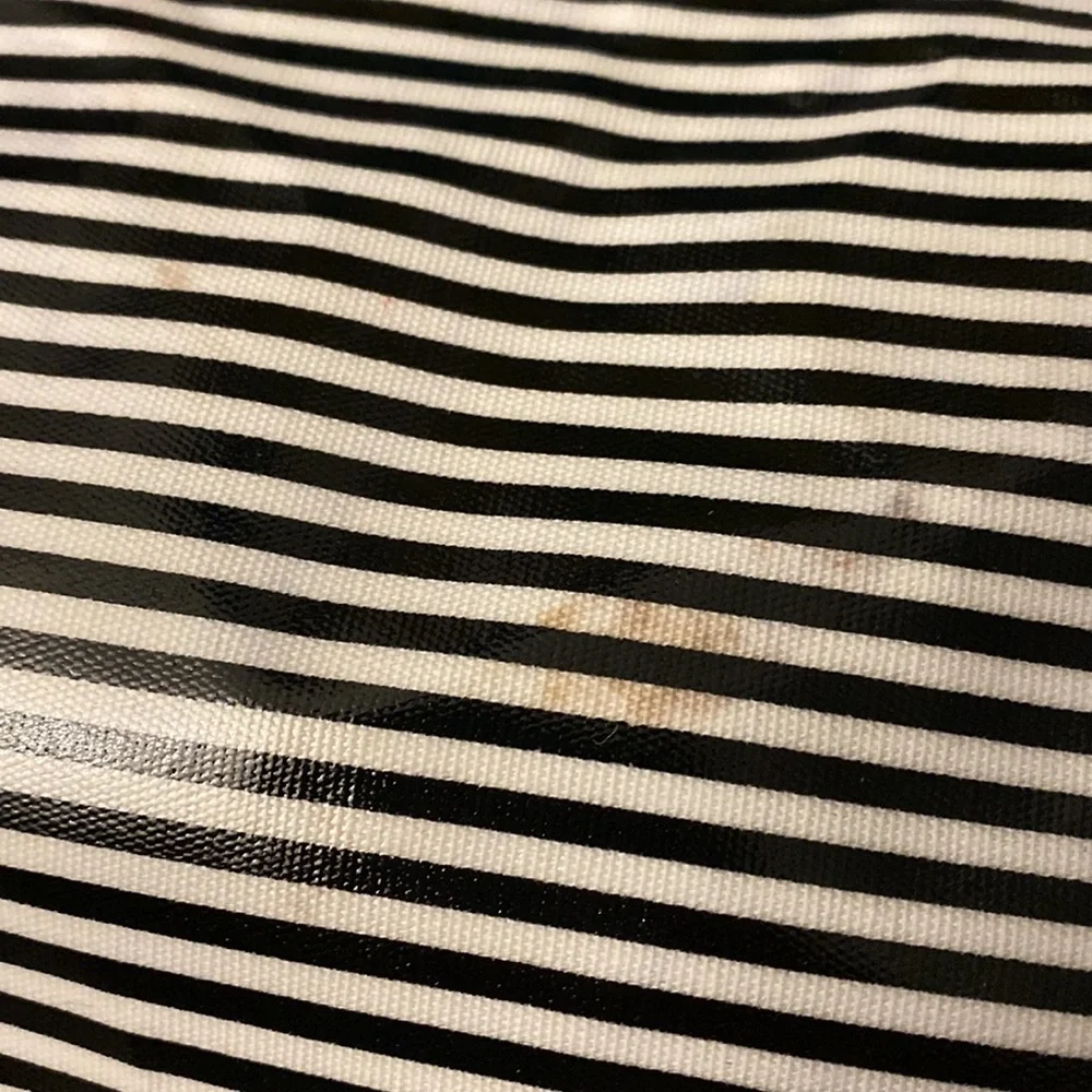 Victoria’s Secret plastic tote bag. Black and white stripe. Canvas pink handles